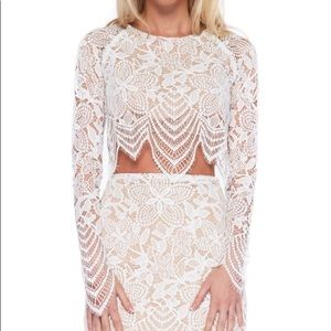 For Love & Lemons Guava Lace Scalloped-Hem Crop XS